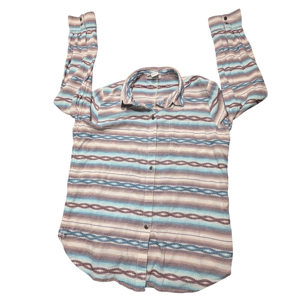 Ariat Womens Medium Southwestern Serape Stripe Cotton Button Down Shirt Blue M